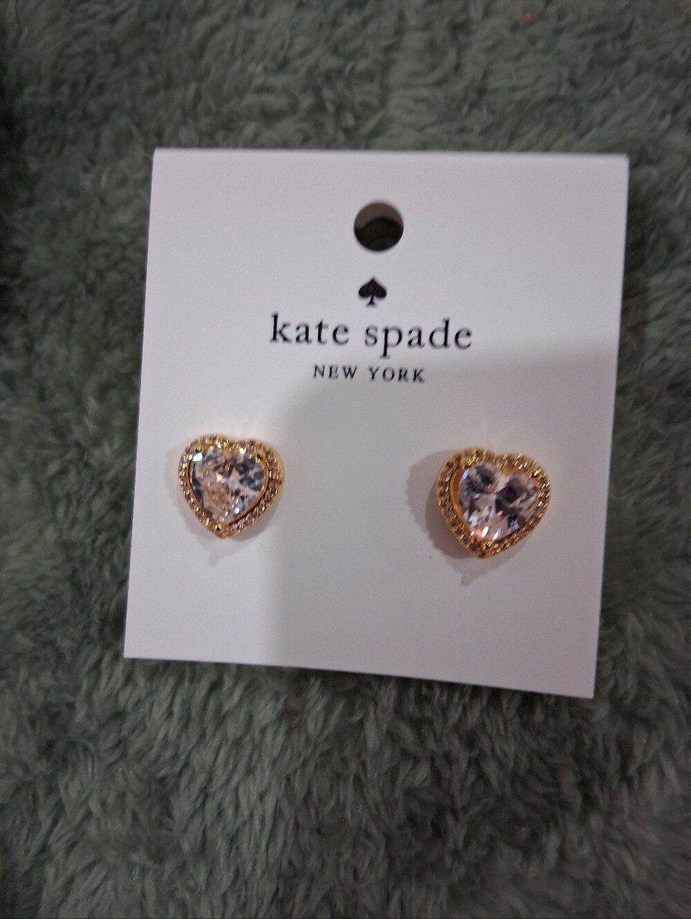 kate spade Gold Heart Crystal Stud Earrings - Clear Center